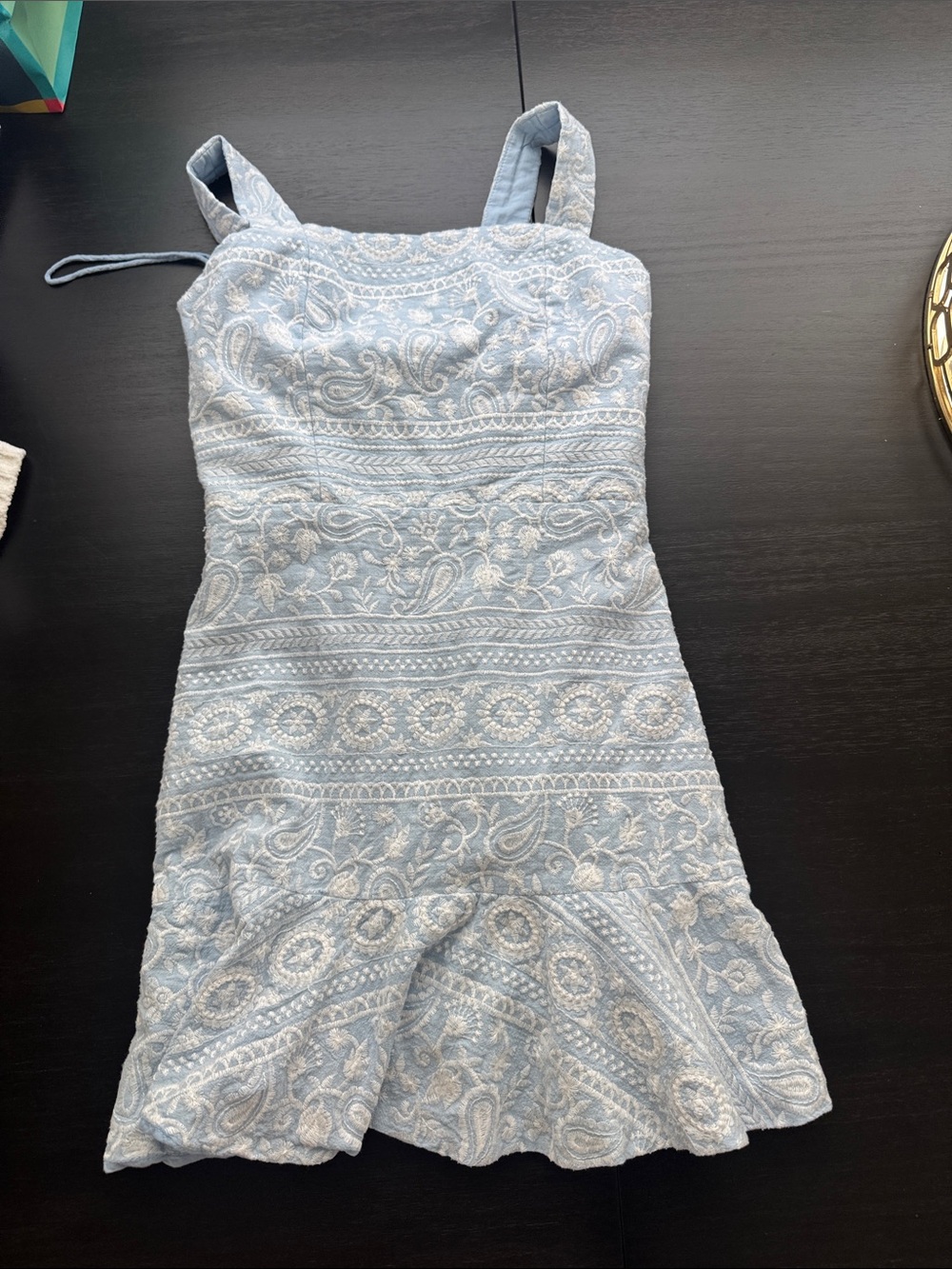 Alice + Olivia Light Blue Embroidered Mini Dress